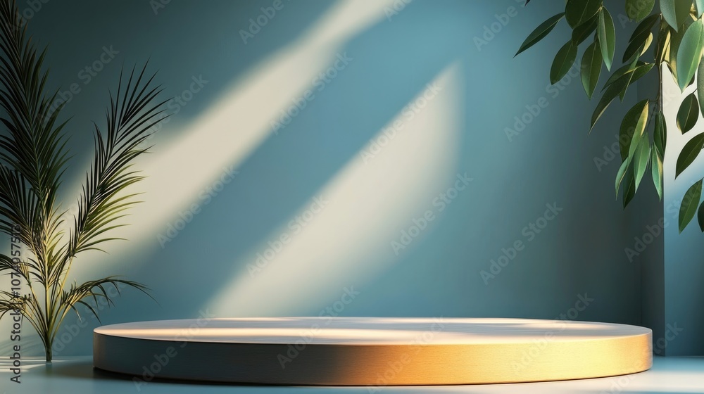 Poster muted color background minimalistic product showcase mockup with a stylish podium