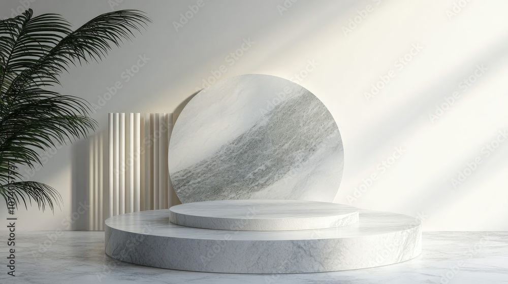 Poster Minimalist 3D gray and white podium stage scene Abstract geometric shape illustration rendering Suitable for online product display