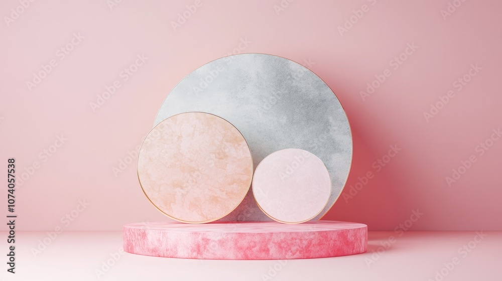 Aufkleber 3d illustration of a geometric pastel cylinder podium for showcasing cosmetic products mockup design