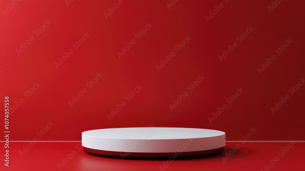 Poster empty 3d podium pedestal for showcasing or presenting on a red backdrop