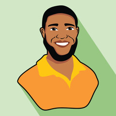 black man avatar with beard vector illustration portrait or vector face cartoon with black hair yellow color shirt with green color background 