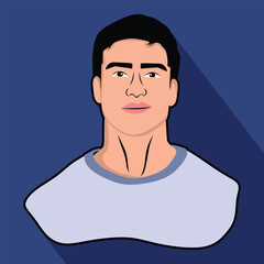 white man avatar vector illustration portrait or vector face cartoon with black hair gray color shirt with blue background 