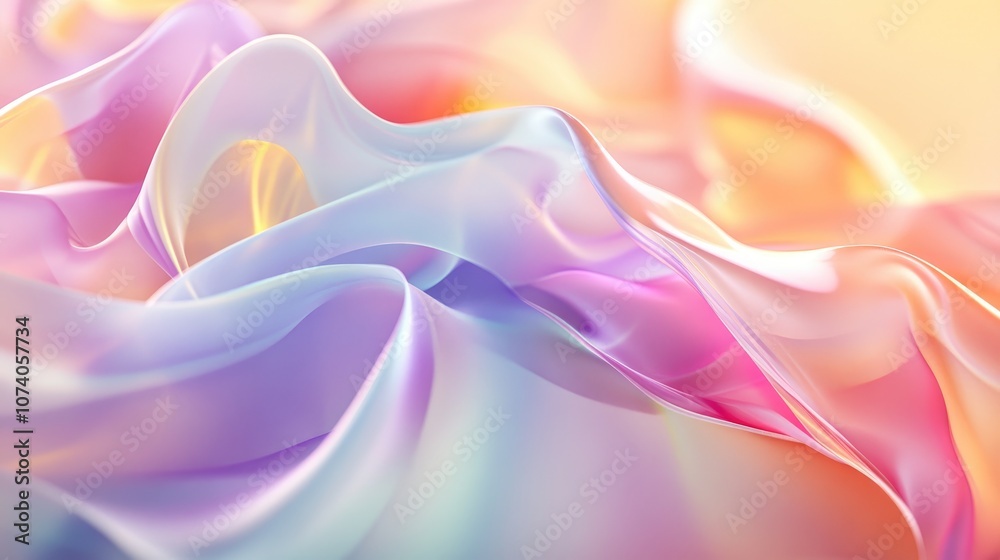 Poster 3d rendering of abstract cgi art featuring pastel colored shapes against a soft background design co