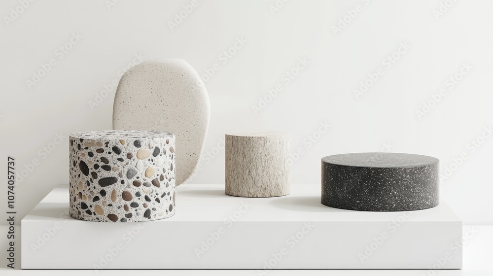 Fototapete cylinder shaped product display pedestal with a stone texture on a white background featuring minima