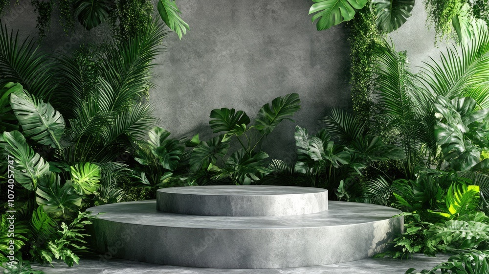 Aufkleber 3d illustration of a nature themed empty podium mockup for product presentation