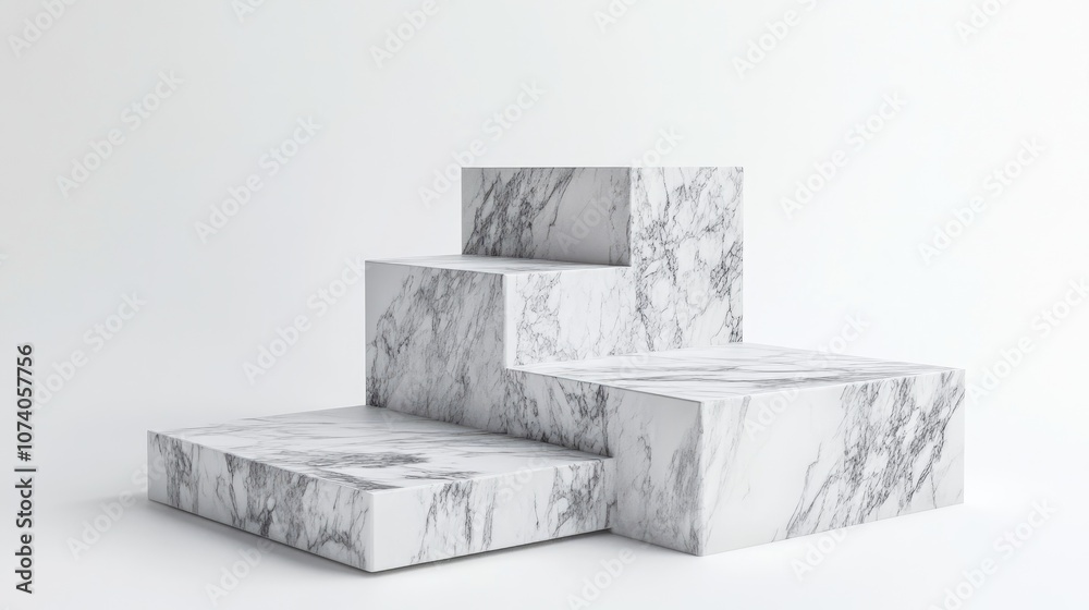 Aufkleber 3d rendering of overlapping square marble pedestals designed for product displays on a white floor t