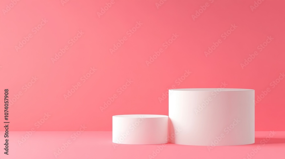 Poster abstract geometric setting featuring white podiums set against a solid pink backdrop 3d illustration