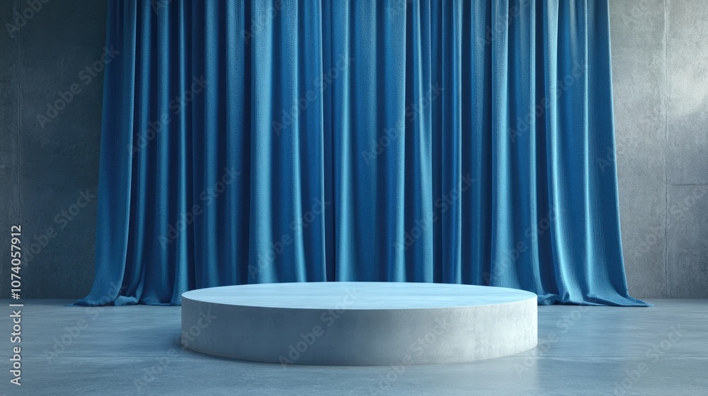 Aufkleber a podium on an empty stage featuring blue curtains and a concrete floor illustrating the concept of 