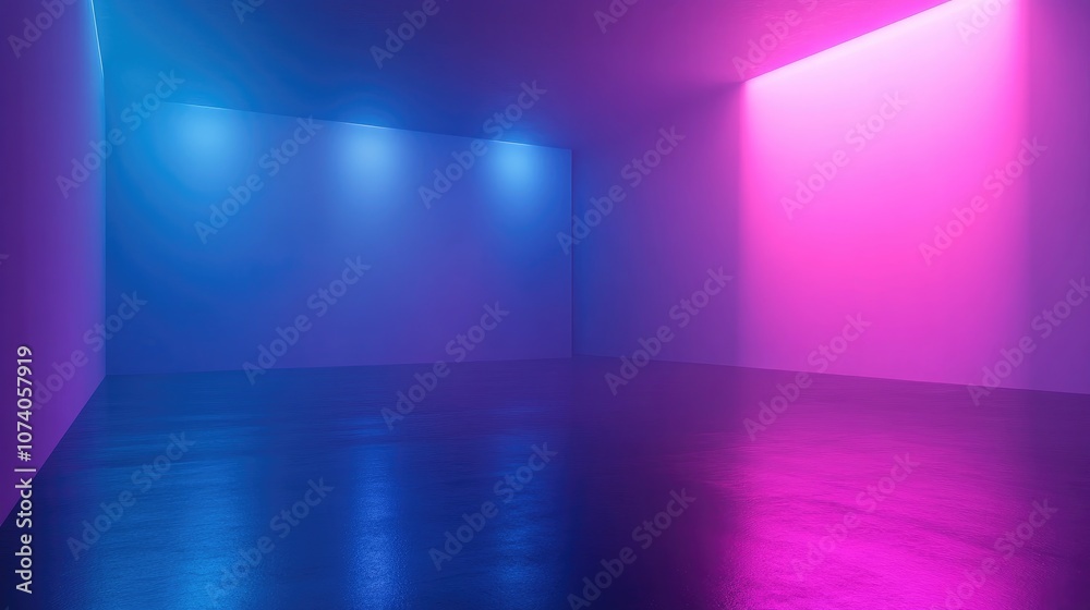Poster Abstract gradient background in blue and purple hues featuring an empty dark studio space 3D rendering