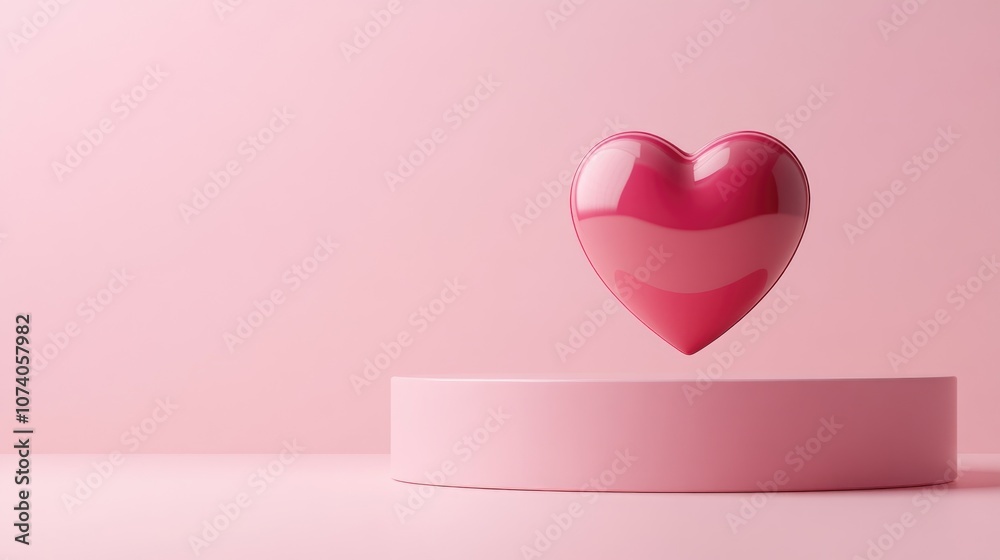 Poster a 3d rendering of a display stand featuring a pink heart against a plain pink background