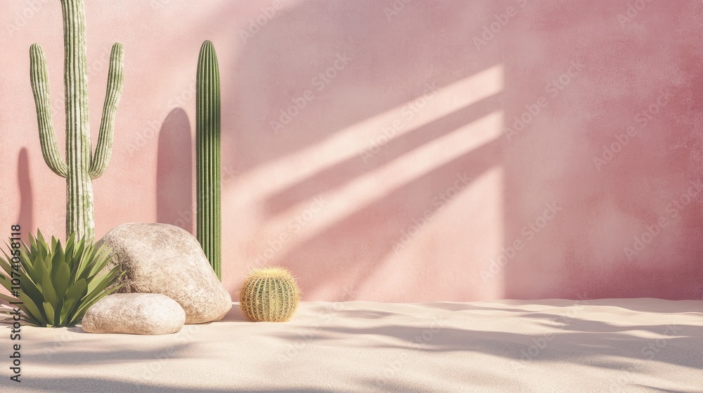 Aufkleber abstract architectural design displayed against a pastel backdrop featuring shadows stones beach san