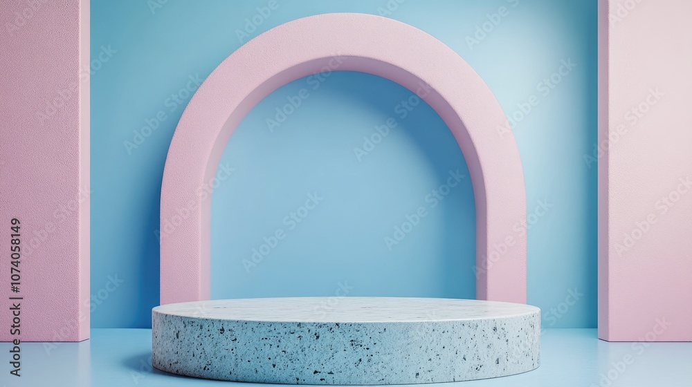 Aufkleber minimalist abstract background featuring a pedestal created through 3d illustration and rendering
