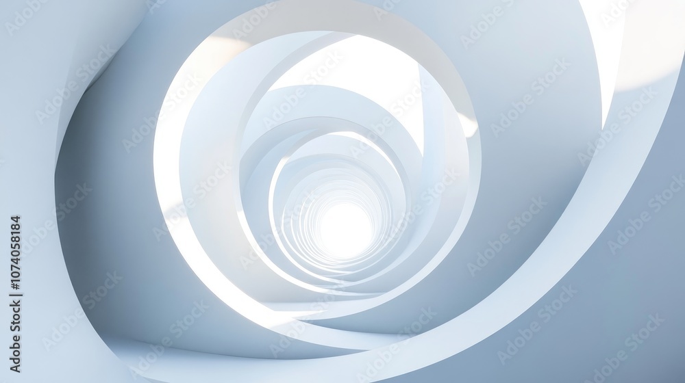 Fototapete Abstract geometric architecture featuring circular frame backgrounds in a white space 3D rendering