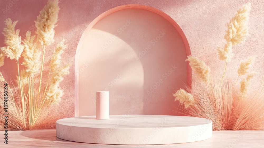 Aufkleber Abstract 3D render featuring a mock up podium for showcasing products highlighting a minimalist concept with a geometric background