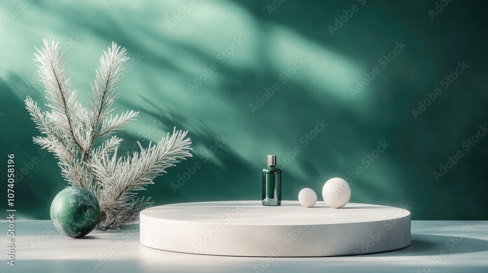 Aufkleber festive season greeting with an abstract minimalistic mock up scene geometric podium shape designed 
