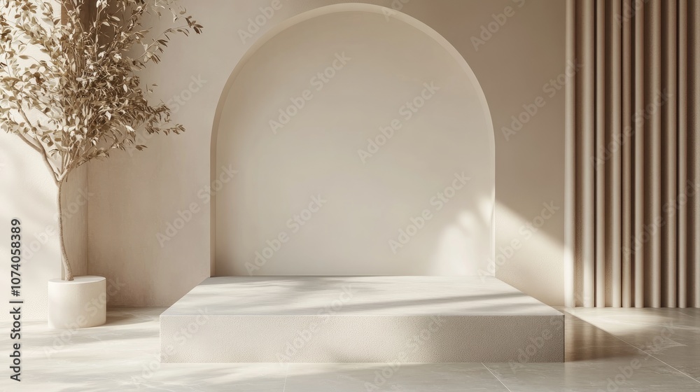 Aufkleber 3D render of a background featuring a pedestal and a showcase showcasing an abstract minimal concept with a blank space and a clean simple design ideal for a minimalist mockup