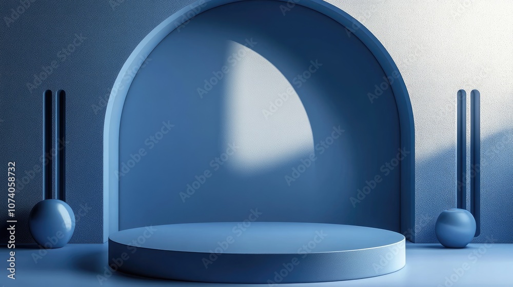 Poster 3d blue cylindrical podium with a minimalist studio backdrop abstract geometric shape illustration r