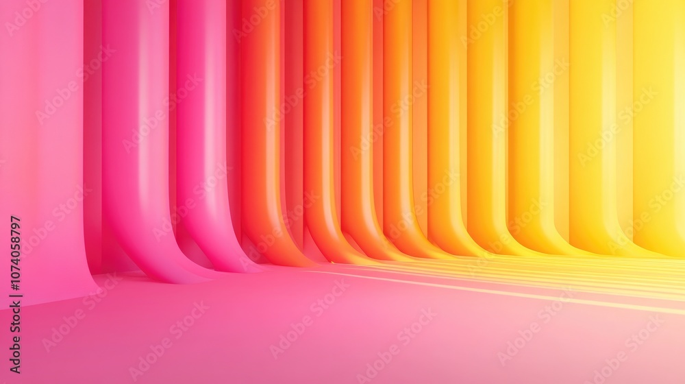 Poster pink and yellow gradient wall in an abstract 3d rendering