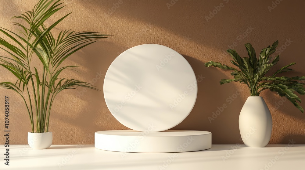 Aufkleber Minimal white podium against a brown backdrop for product display 3D rendering