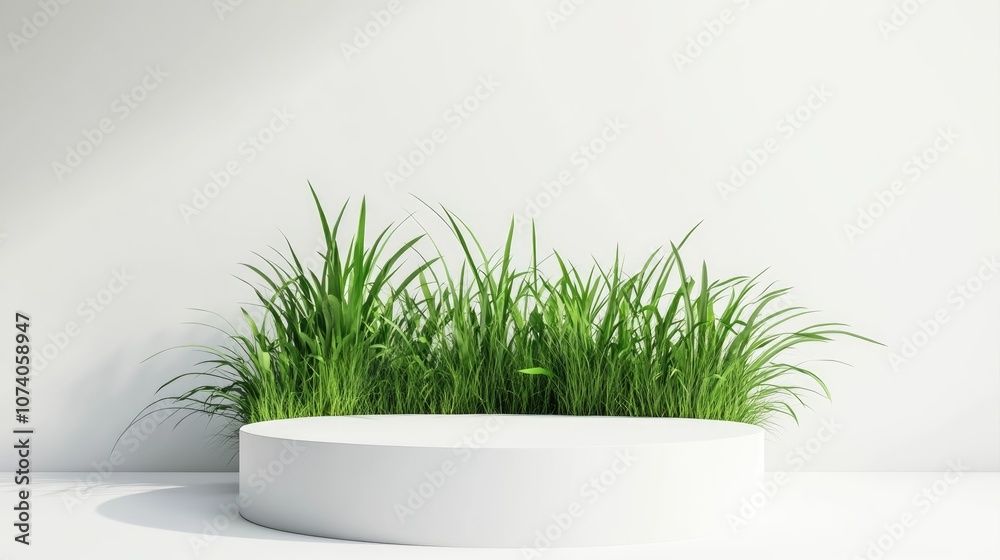 Poster 3d rendering of a grass podium against a white background