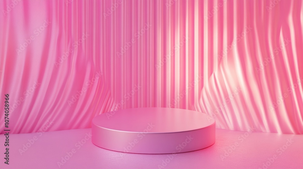 Aufkleber 3D pink cylinder podium with a minimal studio background Abstract geometric shape object illustration for product display