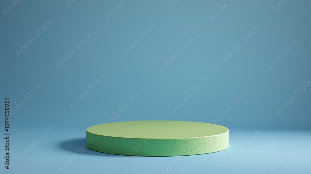 Poster minimalist green podium on a blue backdrop geometric shape 3d rendering suitable for product display