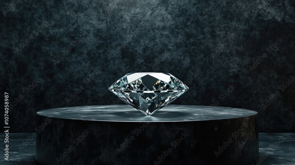 Leinwandbilder abstract diamond gemstone displayed on a dark podium background 3d rendering