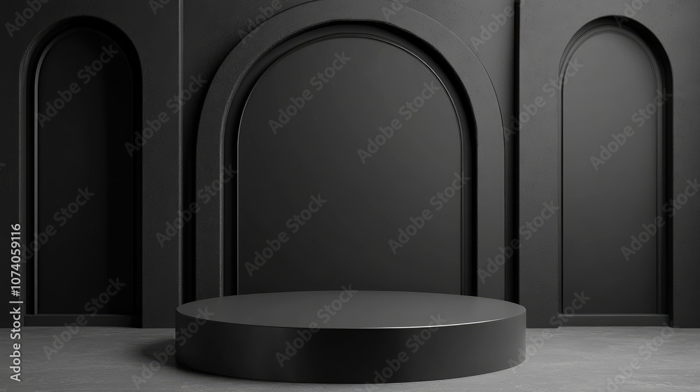 Poster 3d rendering of a blank backdrop for cream cosmetics featuring a modern black podium