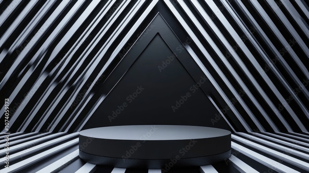 Poster 3D rendering of an abstract black and white background featuring a podium