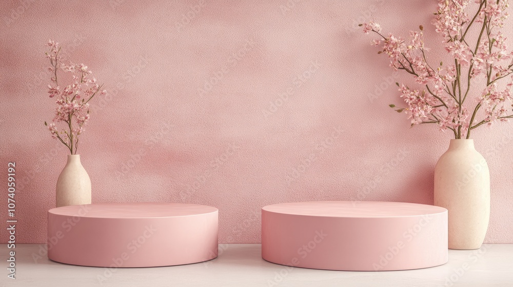 Aufkleber pink dual podium background for product presentation 3d illustration and rendering