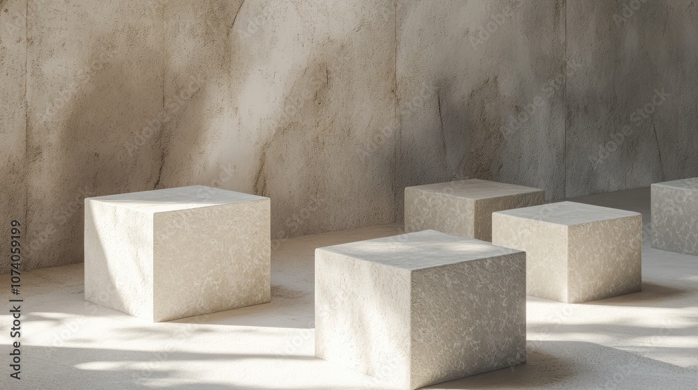 Aufkleber Empty cubic pedestals for product display Mockup environment for showcasing design 3D render