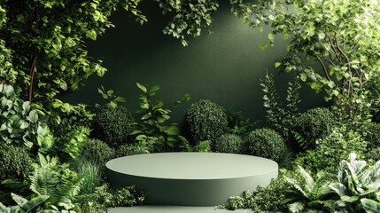 3D illustration of a nature themed empty podium mockup for product presentation