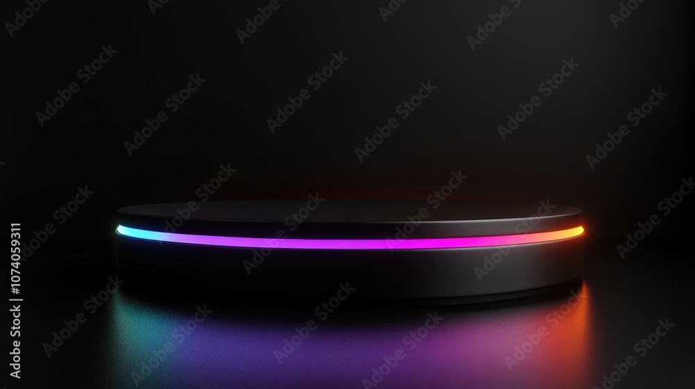Poster black podium featuring gradient neon lighting in a 3d design