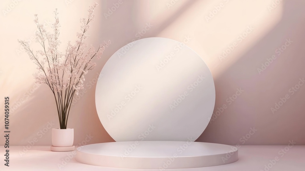 Aufkleber Empty white podium with an abstract hipster backdrop 3D illustration of a display pedestal for showcasing mockup platforms for cosmetic presentations in a minimalistic design