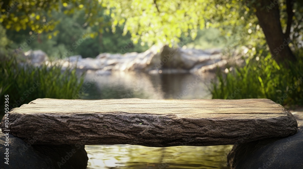 Poster tree trunk wood plank set against a natural backdrop for 3d product placement rendering