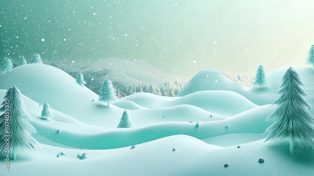 Poster Abstract 3D composition featuring a winter themed backdrop suitable for product presentation with a green color scheme