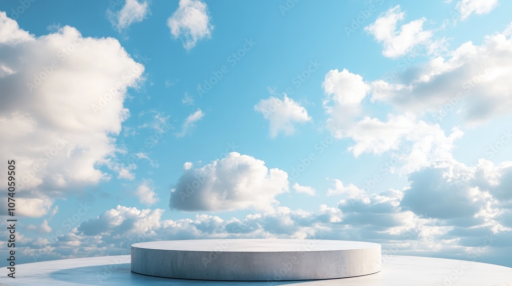Aufkleber empty cylinder podium against a blue sky for contemporary stage display and minimalist mockup abstra