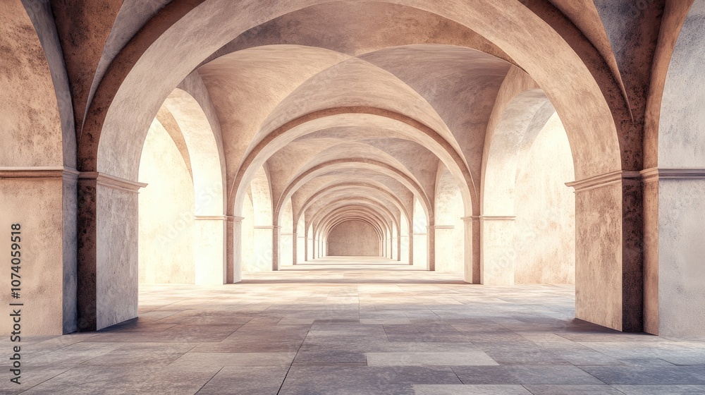 Poster Interior architecture background featuring an empty arched passage in a 3D render