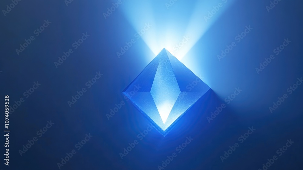 Poster Illuminated blue rhombus with a mock up placed against a background 3D rendering