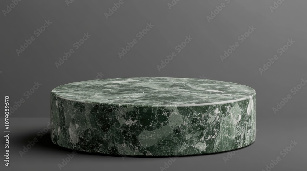 Poster 3d render of a cylinder shaped podium with a square design and green terrazzo texture on a transpare