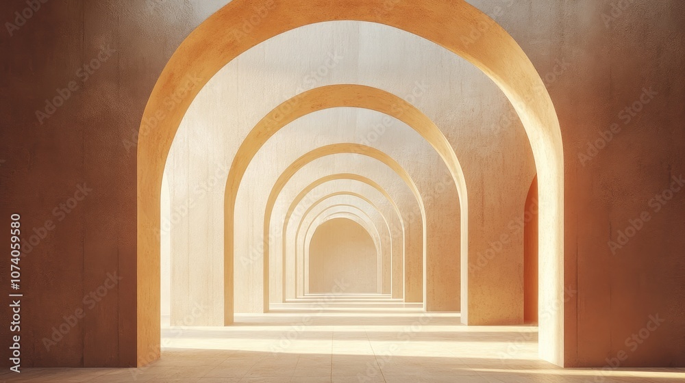 Poster abstract architectural background with arched interior 3d rendering