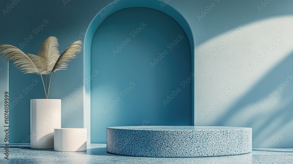 Aufkleber abstract blue background featuring a geometric podium for product display modern minimalistic design