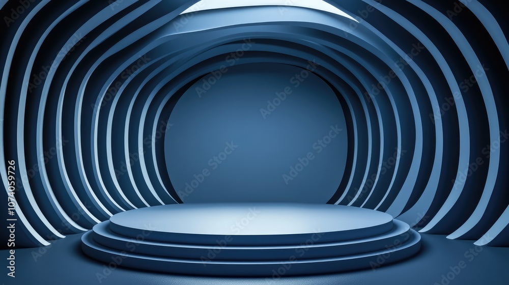 Aufkleber 3D rendering of an abstract blue background featuring a blank podium for product display