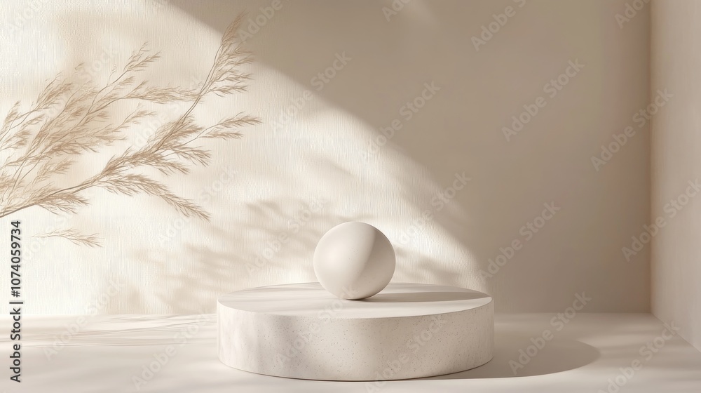 Poster Minimalist abstract background featuring a pedestal in 3D illustration and rendering