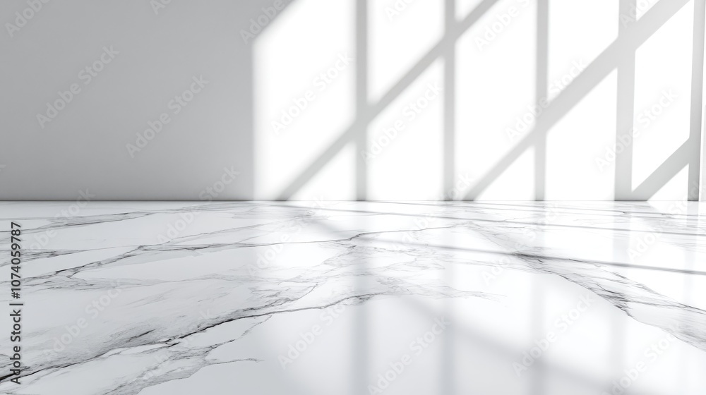 Poster Departmental perspective of a marble table on a white background High key style 3D rendering
