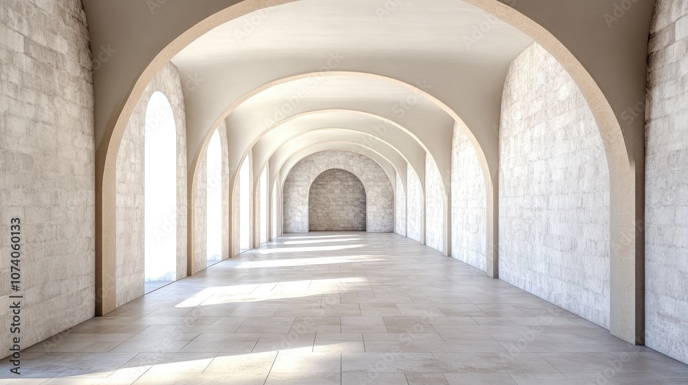 Poster interior architecture with an empty arched passage in a 3d rendering