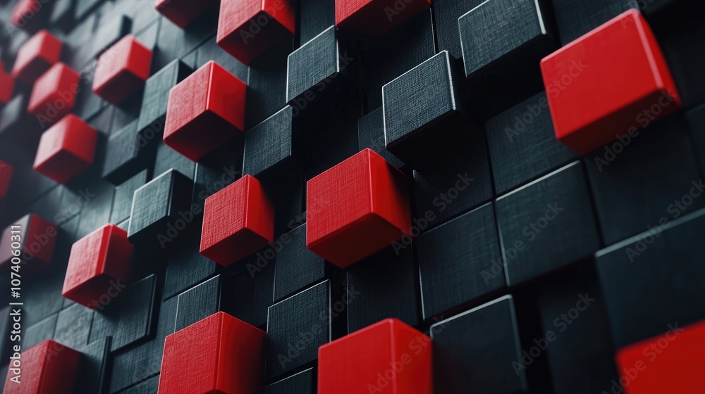 Poster abstract background featuring 3d rendered red and black cubes