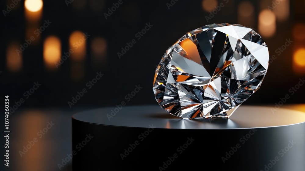 Aufkleber abstract diamond gemstone displayed on a dark podium background 3d rendering