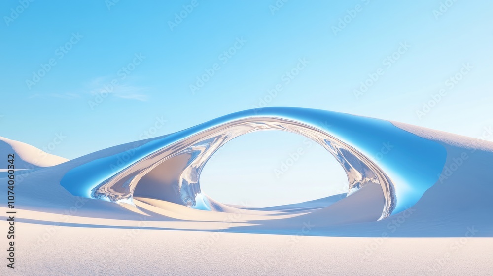 Aufkleber abstract dune cliff with metallic arches against a clear blue sky surreal minimal desert landscape b