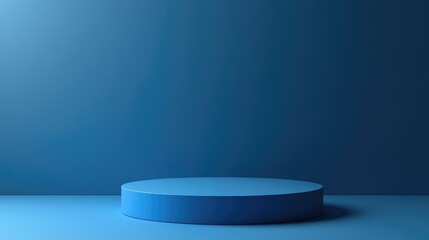 Abstract minimal backdrop featuring a blue geometric pedestal for showcasing products 3D illustration